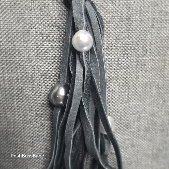 Black Suede Cord Tassel Necklace with Mixed Beads – 30" - Picture 7 of 13